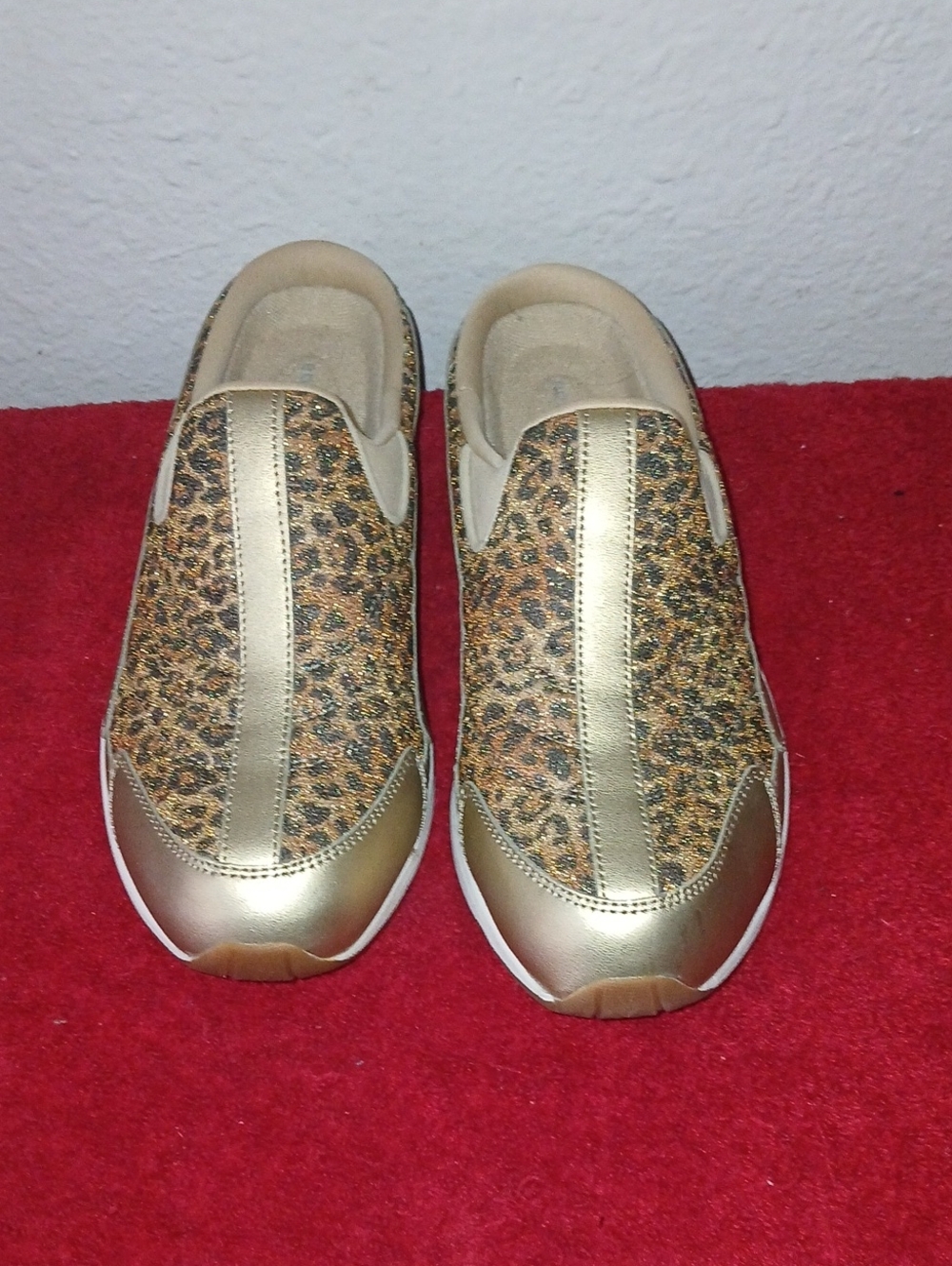 Easy Spirit Women’s Leopard Print Slip-On with Metallic Gold Stripe
